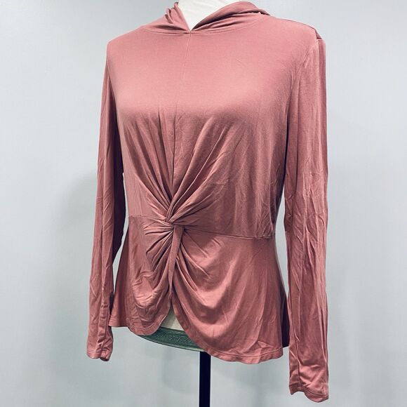SWEATY BETTY 6 Tori Twist Front Hooded Pullover Top Cinder Pink Athleisure Soft - Picture 7 of 14